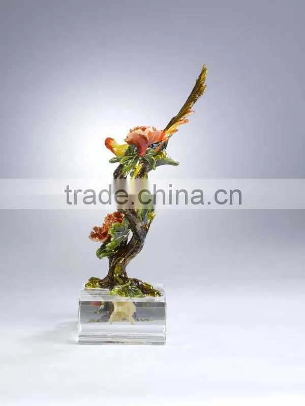RORO Richness and Auspicy peony enamel crystal glass decorative article for home decoration/gift