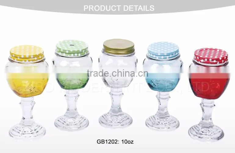 High Quality Colored Drinking Glass Jar Tall Cute Mason Jar Custom With Stem