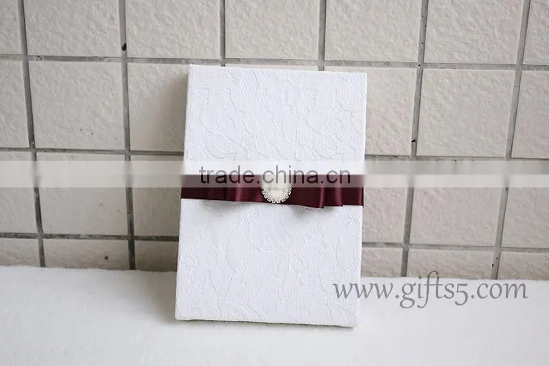 Excellent Lace Fabric Covered Wedding Invitation Boxes with pearl
