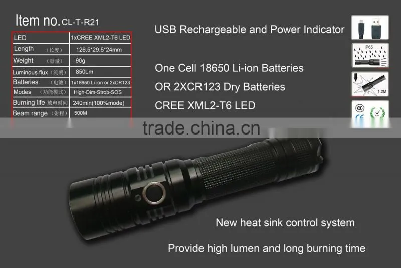 2015 Super Power Rechargeable Led Aluminium Flashlight camping lights led