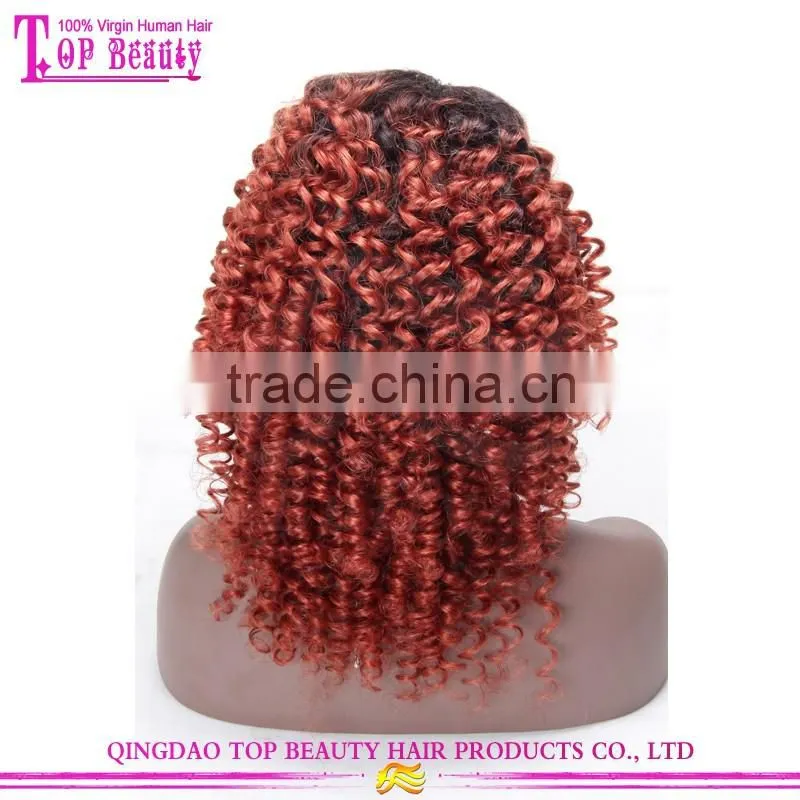 Qingdao Top Beauty Unprocessed Wholesale Virgin Malaysian Hair Afro Kinky Curly Two Tone Color Wig