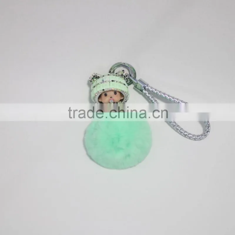 Real Fox Fur Monchhichi cartoons Keychain