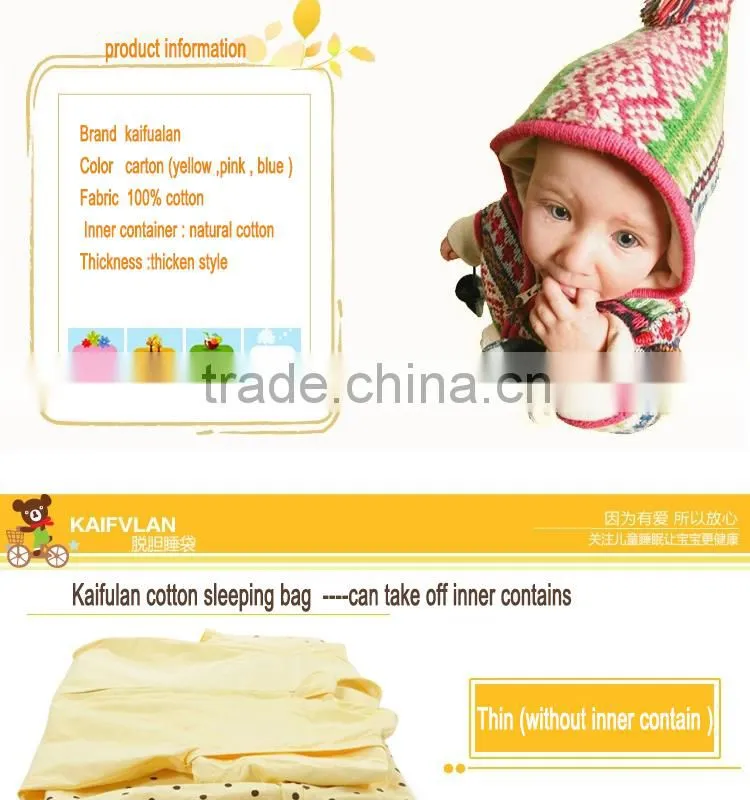 Children's 100% cotton baby sleeping bag detachable sleeve and detachable cotton fillings quilt for four seasons pink color