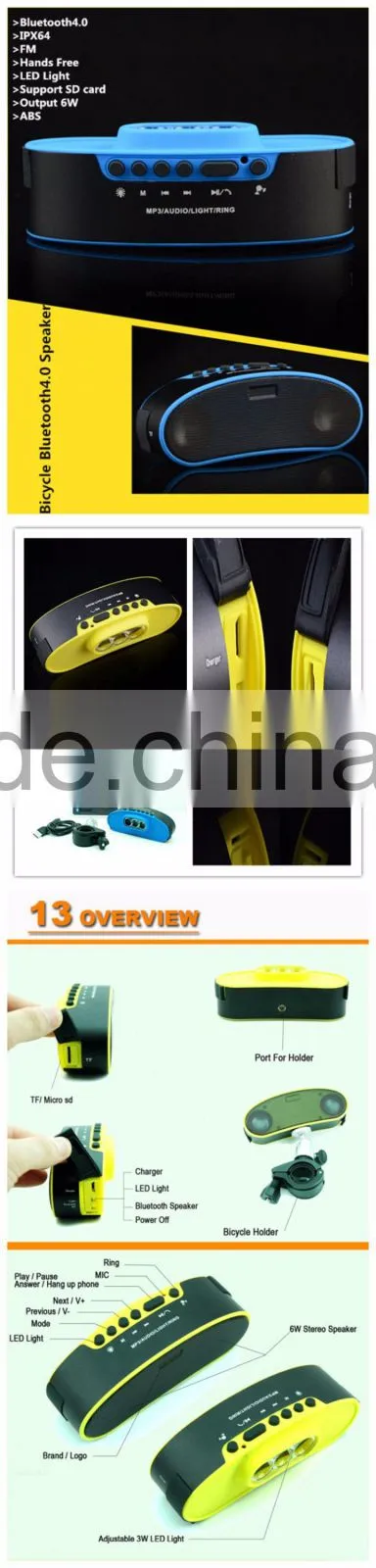 rider portable speakers IP64 waterproof Bluetooth Speaker with LED lamp china supplier