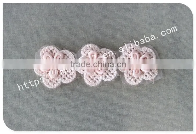 Beautiful 3 cm handmade 3D pink pearl flowers crochet lace trims