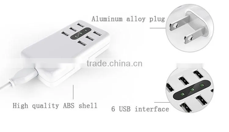 6 usb ports fast charging socket charger with LED indicator light