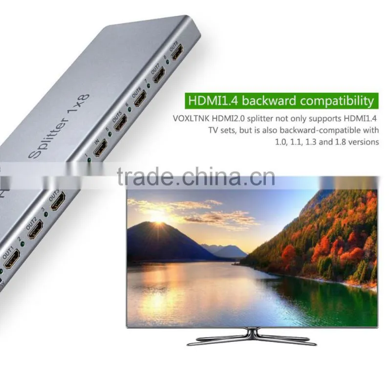 VOXLINK 1x8 HDMI splitter 4K(HDMI 1.4,HDCP1.4 ,4K,IR extension, EDID management, RS232) EU/US/UK/AU