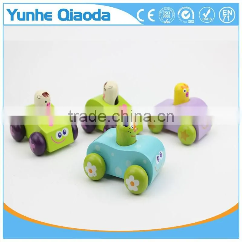 baby wooden sounding car toys/ pull back cartoon Mini wood car toys for kids and child gifts