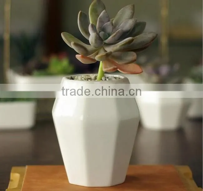 Indoor decor small white glazed ceramic geometric planter