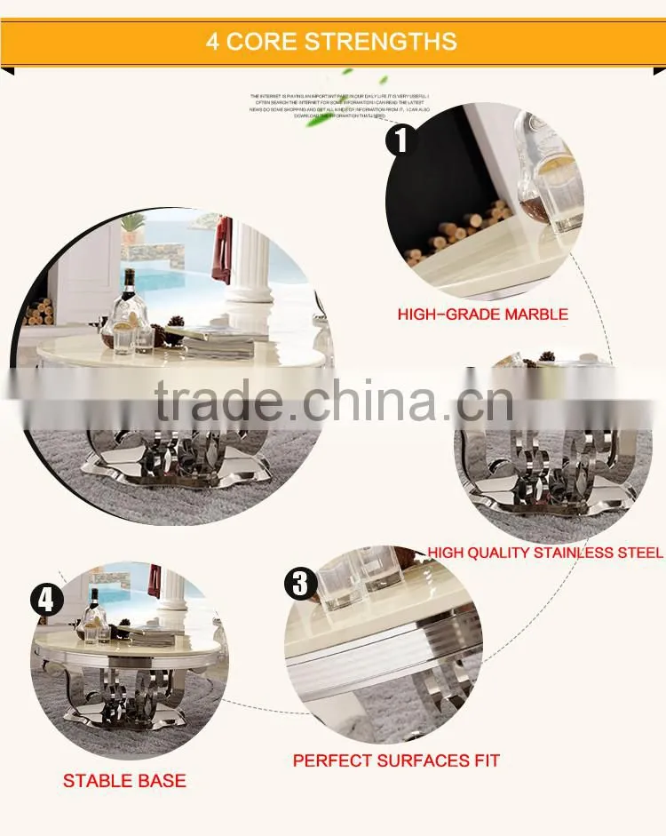 Round Marble White Coffee Table Stainless Steel Dining Room Table