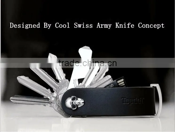 Multifunctional storage keychain with Skeleton Screws and high quality leather