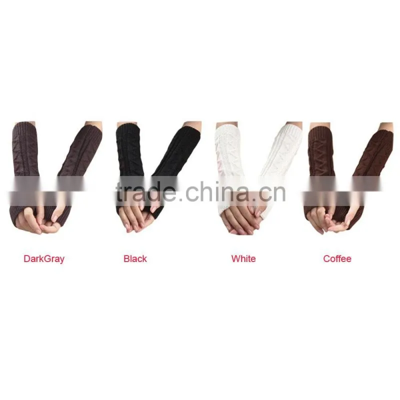 2016 New Solid Color Long Mitten Gloves Women Knitted Fingerless Winter Gloves