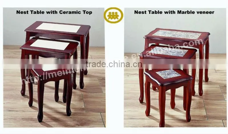 3 pcs antique wooden nesting table set coffee table
