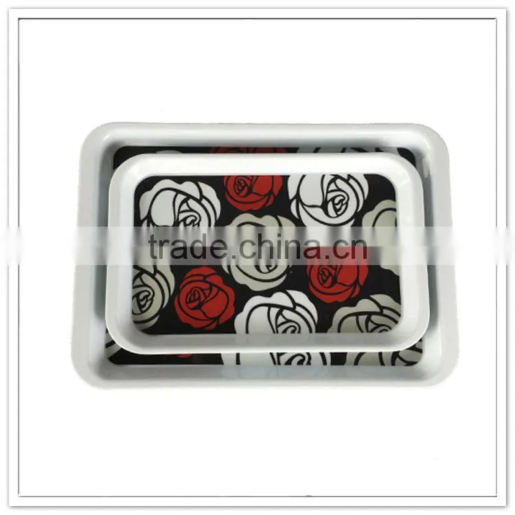 European style cheap rose full print 2 sizes melamine serving tray, plastic french bread tray