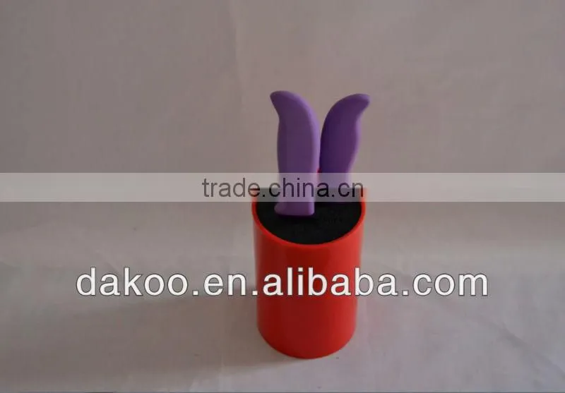 2 Pieces Purple PP+TPR Handle Zirconia Ceramic Knife With Red Holder Factory in Yangjiang