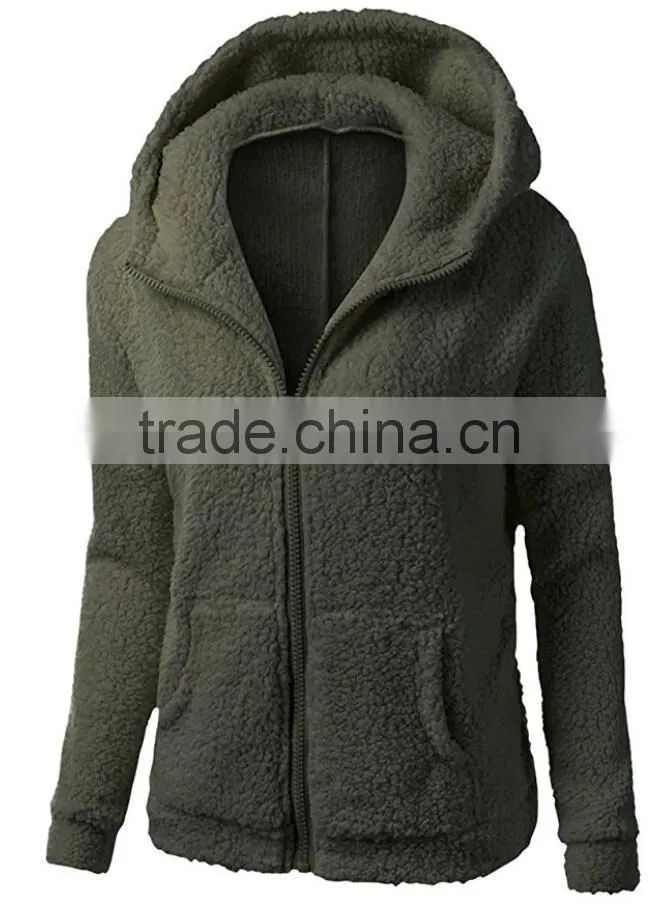 Women's Winter Autumn Clothing China Full Zip Lightweight Long Sleeve Zipper Up Teddy Sherpa Fleece Hoodie Sweatshirt Jackets
