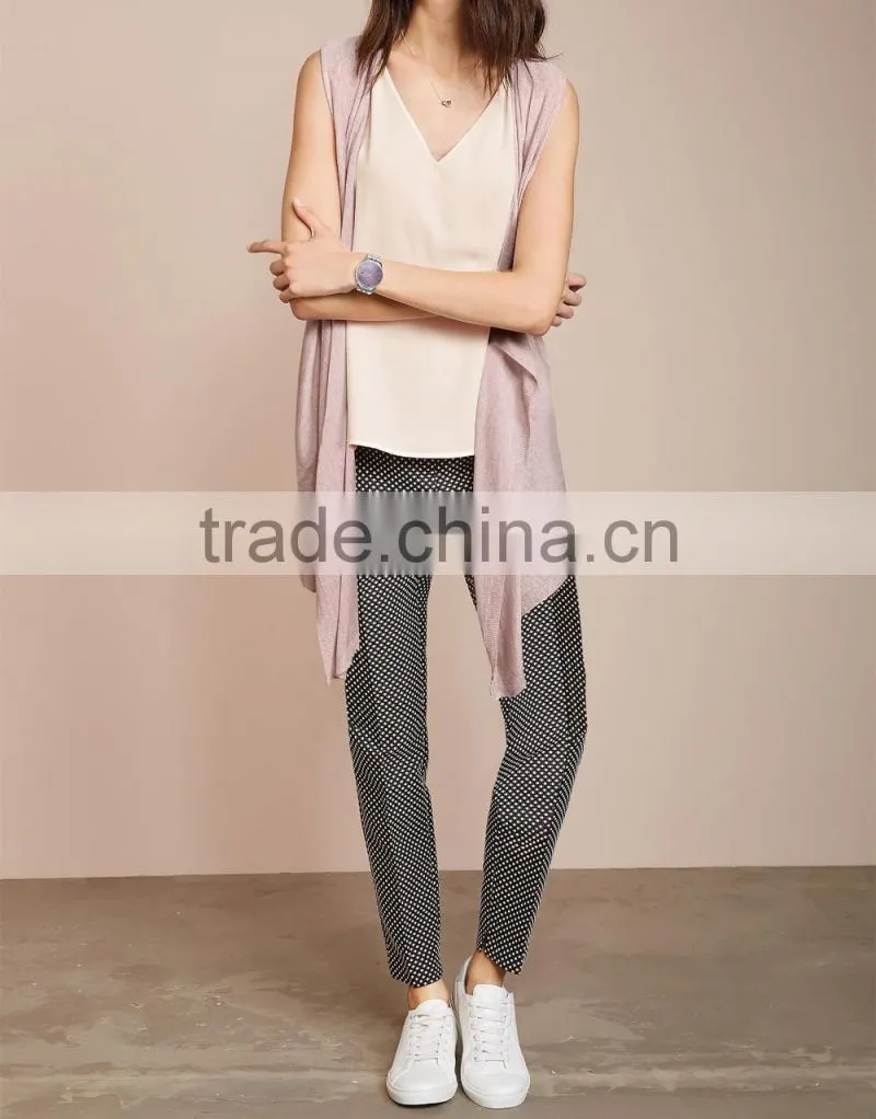 2016 Smart Sleeveless Sparkle-Yarn Cardigan With Waterfall Front HSC8007