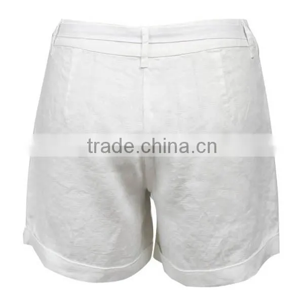 Hot sale women fashion summer waist belt loose plain dyed white sport casual short pants