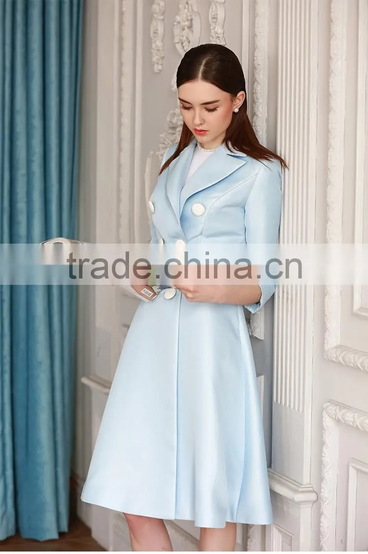 Classic Elegant Ladies Pinched Waist Solid Color Double Breasted Long windbreaker Wind Coat