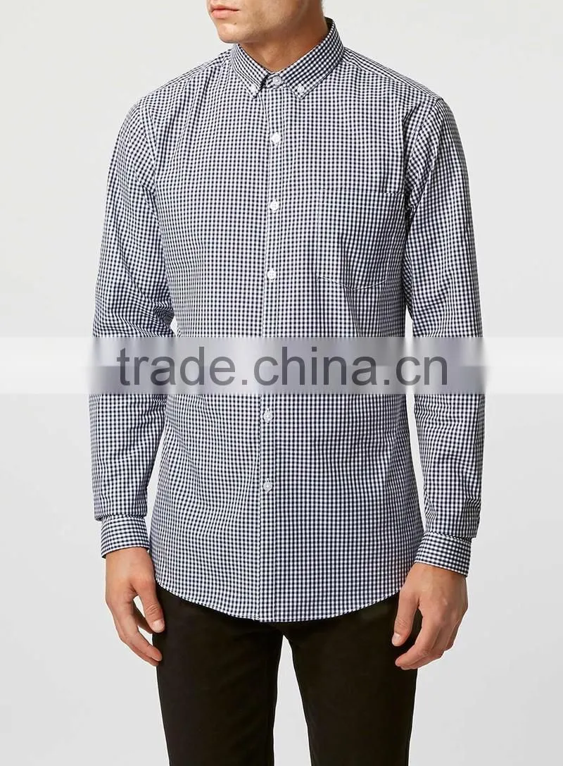 Navy check Button Down Long Sleeve Smart Shirt