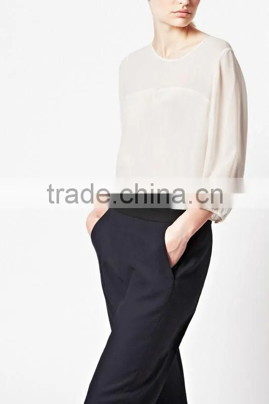 Ladies Round Neck Pure Silk Crepe Shirt Top