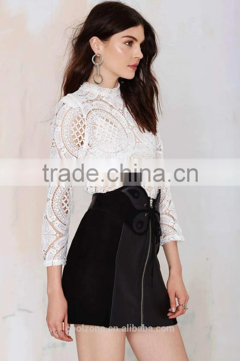 2015 vintage clothes bottom skirt fly front leather women skirt