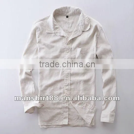 New popular style 100%Linen White shirt for men with long sleeve regular collar or banded collar