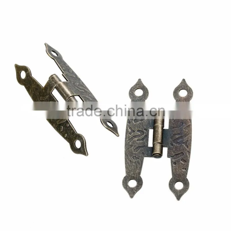 Iron Based Alloy Rectangle Antique Bronze Pattern Carved Rotatable Door Box Cabinet Furniture Butt Hinges