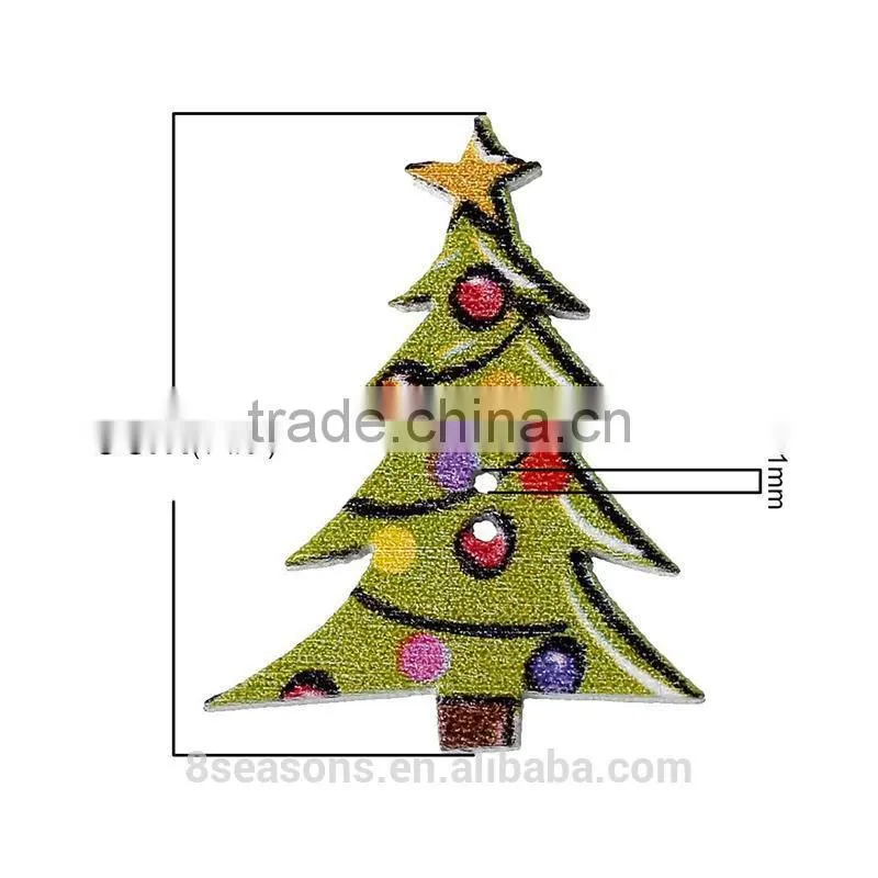 Cheap 3cmx2.3cm Christmas tree Green Two Holes Wood Button in Bulk