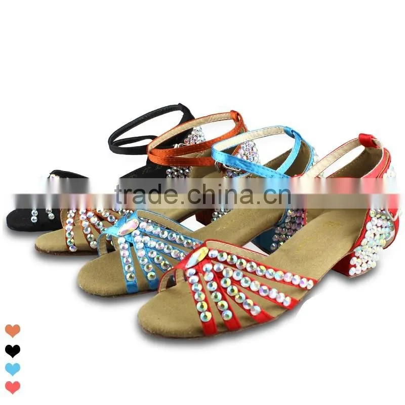Children Kid Rhinestone Low Heel Modern Shoes Girls diamond Ballroom Latin Dance Shoes