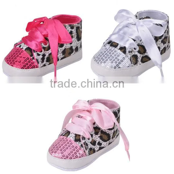 new design leopard sequins print baby girl shoes