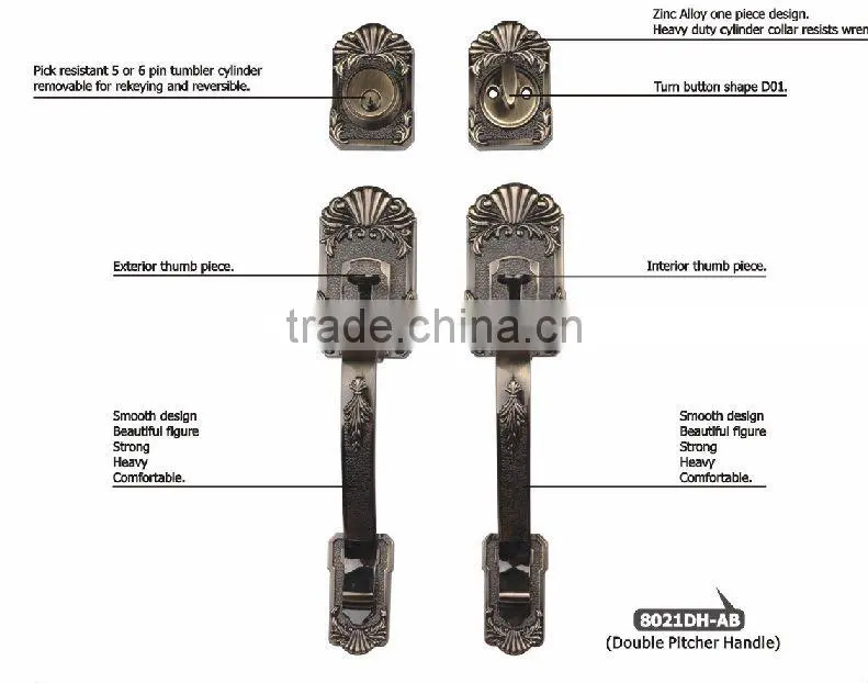 8021DH-AB:TRUST Zinc Alloy Strong Handle Lockset with Brass cylinder