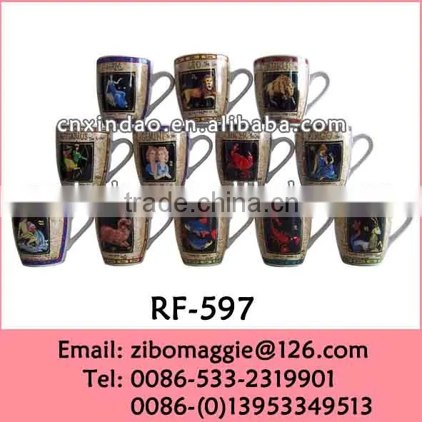 Belly Shape 12oz Wholesale Mugs with Zodiac Design for Elegant Porcelain Coffee Mugs