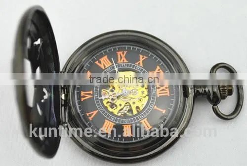erotic automaton pocket watch Black hollow engraving quartz automatic pocket watch