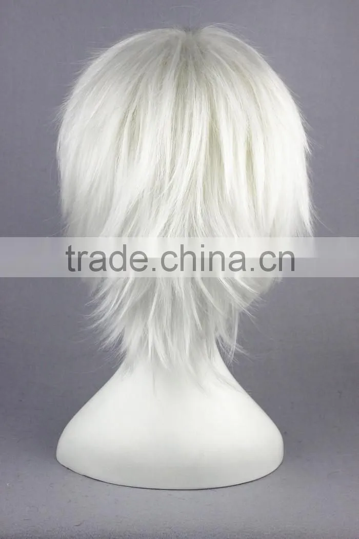 High Quality 35cm Short Straight Hitman Reborn wig Byakuran Gesso Silvery White wig Synthetic Anime Wig Cosplay Hair Wigs
