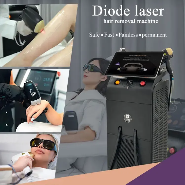 Professional platinum diode ice laser hair removal machine titanium body face painless 808nm 755nm 1064nm device skin care