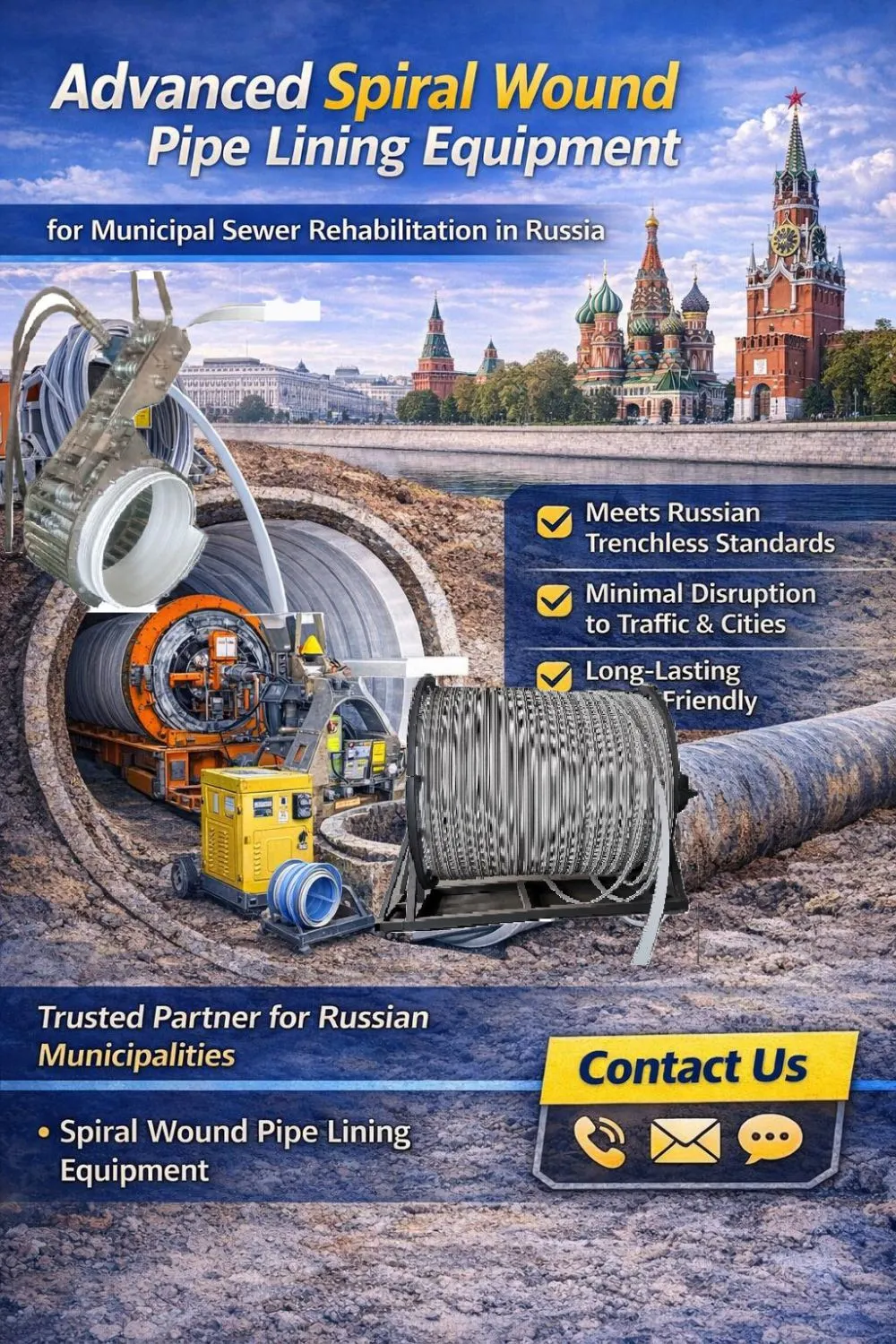 Spiral Wound Pipe Lining Equipment for Municipal Sewer Rehabilitation in Russia