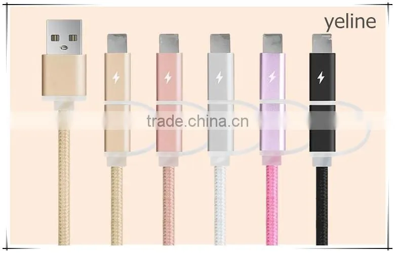 Dual head micro usb & ios usb braid weave data cable for AUSU T45/Zenfone zoom/2 laser
