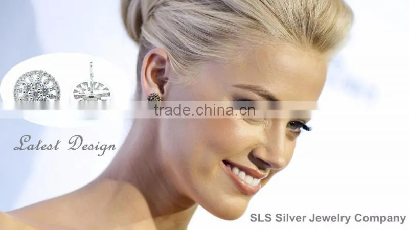 Simple styles width 6*6mm CZ diameter 925 silver jewlery wholesale rhodium plated men's earrings