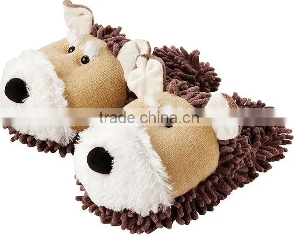 dog head plush slippers/winter bedroom animal shoes/plush dog slippers for kids
