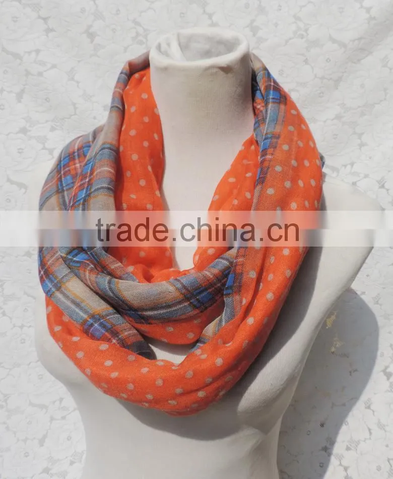 Wholesale Custom Polka Dot and Plaid Print Fashion Women Infinity Scarf