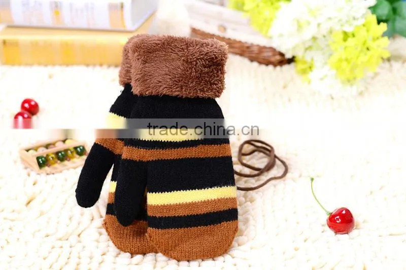 Children Candy color stripe cute gloves, Full Finger lovely Knitted gloves