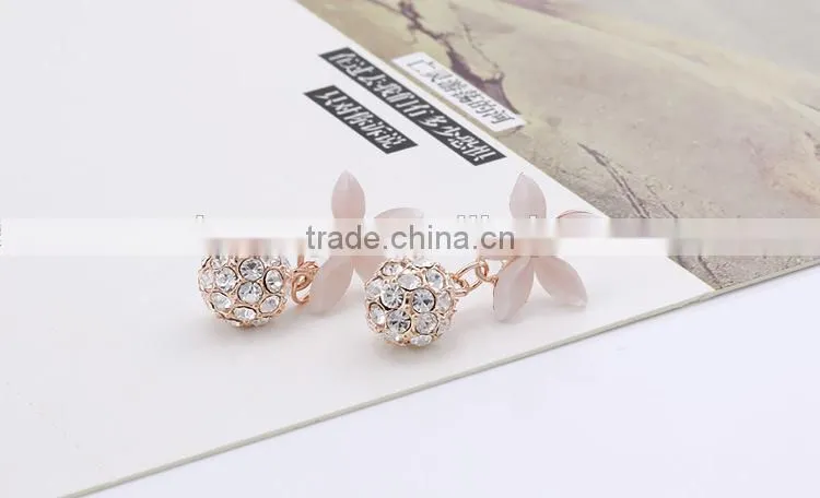 Pink Crystal ball drop Earrings Long Rhinestone Earrings Crystal Rhinestone Flower Dangle Earrings