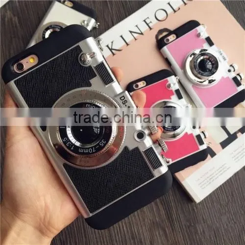 For iPhone 6S/6SPlus Fashion design 3 in 1 Creative Silicone Camera Back Case Cover With Strap pink
