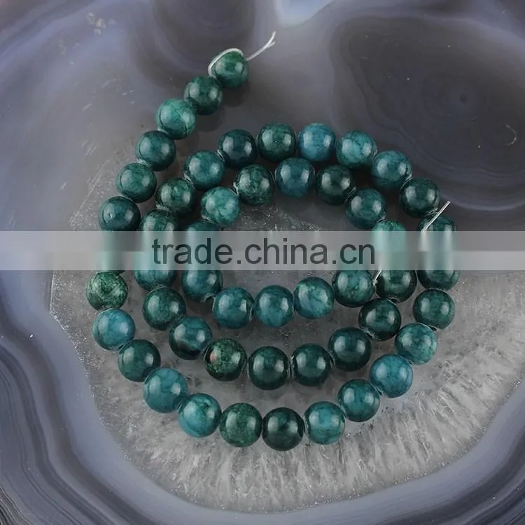 YJ1122-4 Dark green dyed jade stone beads strand for jewelry making