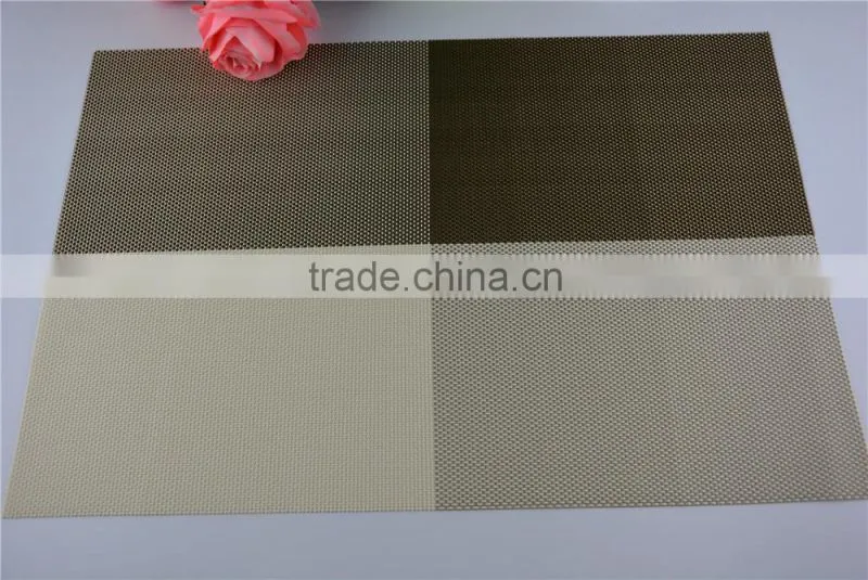 2015 New Arrival Gold Color Home Kitchen Dining Placemat Fashion Adiabatic PVC Strip Weave Table Mat