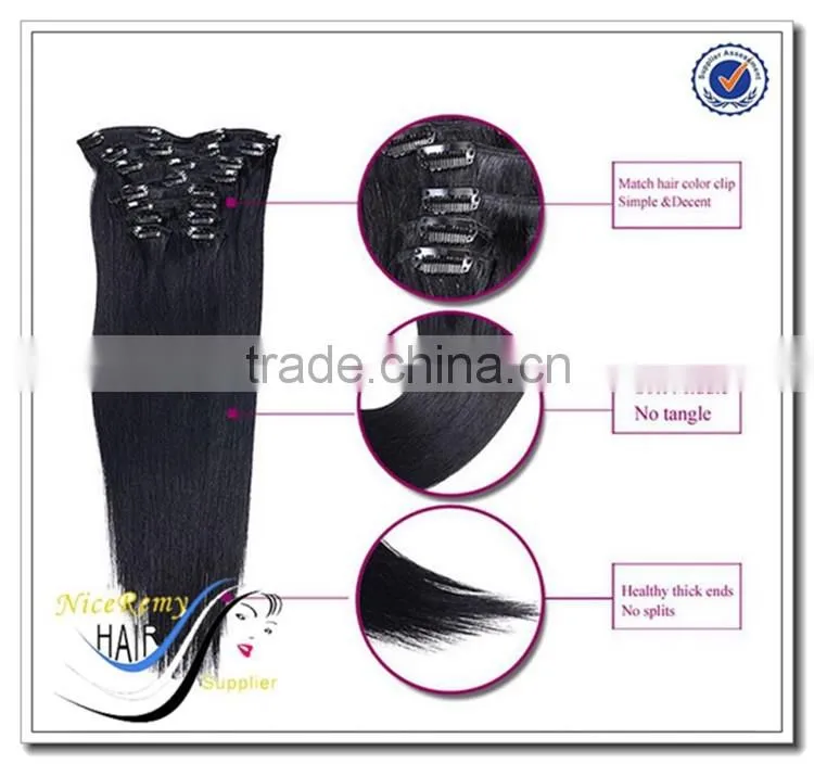 Wholesale silky straight clip in hair extensions 100% virgin remy hair