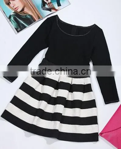 Long Sleeve woman black and white dress by dress manufacturer(Stock)