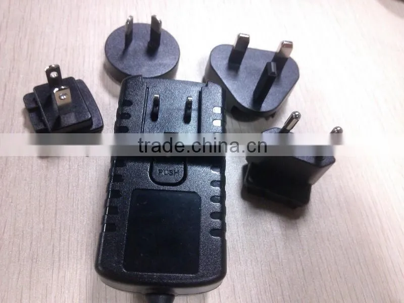Wall mount CE approved 12V 12W interchangeable AC DC adapter