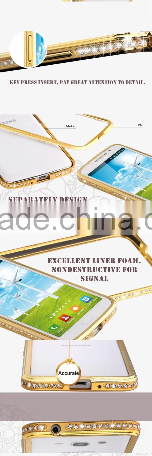 Newest Design Hot Selling Diamond Metal Bumper Phone Case for Samsung G530